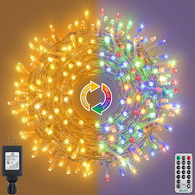 Ollny Outdoor String Lights 262FT 640 LED Christmas Fairy Twinkle Lights Warm White & Multi-Color Changing with Remote 11 Modes Plug in Waterproof Lights for Wall Wedding Party Halloween Decorations