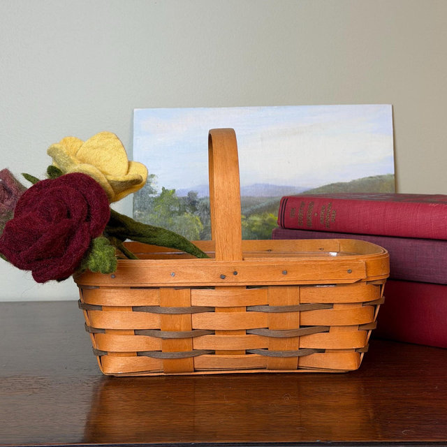 Longaberger Handwoven Basket 1996 Signed Small Rectangular Wood Handle Dresden Ohio USA Vintage Collectible