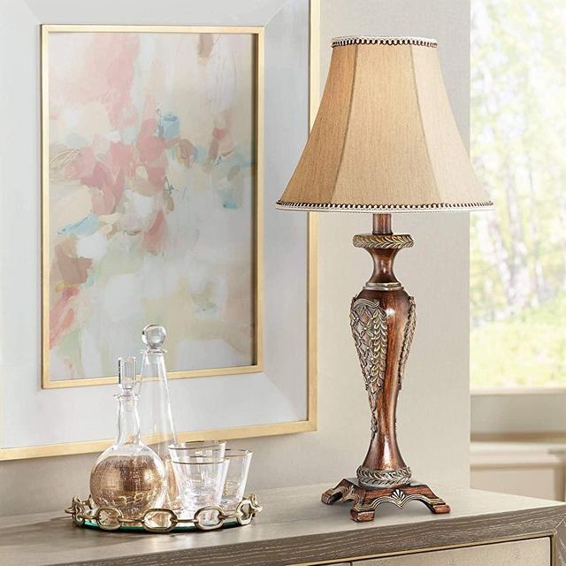 Hanna Traditional Accent Table Lamp Dark Bronze Brown Candlestick Floral Detail Bell Shade Decor for Living Room Bedroom House Bedside Nightstand Home Office Reading Family - Regency Hill