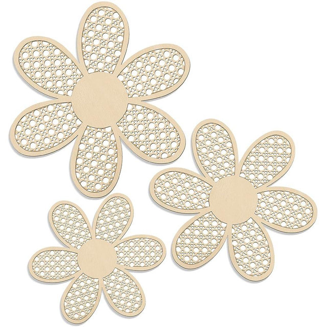 Maitys 3 Pieces Boho Daisy Wall Decor Natural Rattan Flower Wall Hanging Art Wooden Boho Wall Art Nursery Wall Decor Flowers Farmhouse Hanging Decor for Home Office Nursery (Wooden Color)