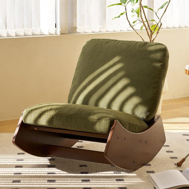 NIOIIKIT Nursery Rocking Chair, Corduroy Upholstered Glider Chair with Wood Legs, Leisure Glider Rocking Chair with Thick Seating, Accent Rocker Recliner for Living Room (Green)