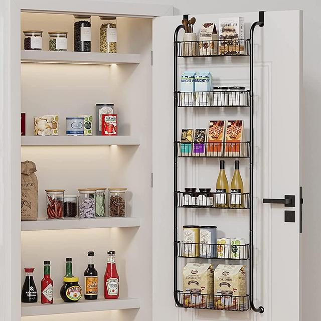Egepon Over the Door Pantry Organizer Rack with 6 Full Baskets, 6-Tier Heavy-Duty Metal Hanging Storage Closet Organizer Kitchen Spice Rack