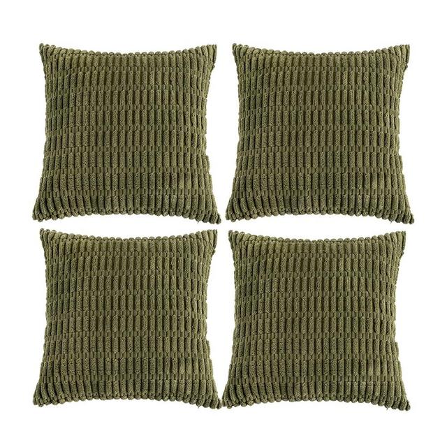 Fancy Homi 4 Packs Boho Moss Green Decorative Throw Pillow Covers 18x18 Inch for Couch Bed Sofa, Rustic Modern Farmhouse Home Decor, Soft Plush Corduroy Cute Square Cushion Case 45x45 cm