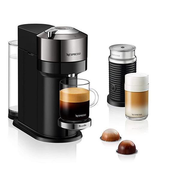 Nespresso Vertuo Next Deluxe Coffee and Espresso Maker by De’Longhi, Pure Chrome with Aeroccino Milk Frother , Black