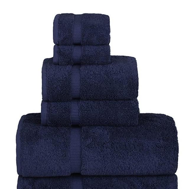 Chakir Turkish Linens Luxury Spa and Hotel Quality Premium Turkish Cotton 6-Piece Towel Set (2 x Bath Towels, 2 x Hand Towels, 2 x Washcloths, Navy)