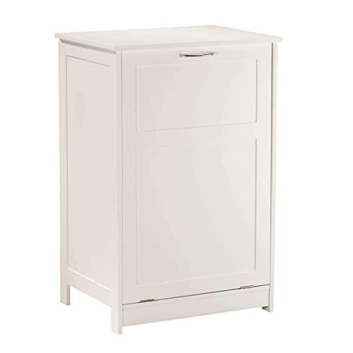 OakRidge Tilt Out Laundry Hamper Bin – Freestanding Bathroom Storage Cabinet – White – 29 ½” High Overall