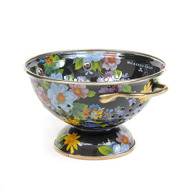 MacKenzie-Childs Flower Market Enamel Colander, Kitchen Sink Strainer, Small, Black