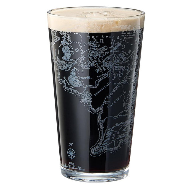LOTR Middle Earth Map Beer Glass - 15 OZ Middle-Earth Fantasy Glassware Inspired by Lord of The Rings - Unique Novelty Pint Glass Lovers & Fantasy Fans - Durable Housewarming Christmas Gift, Home, Bar
