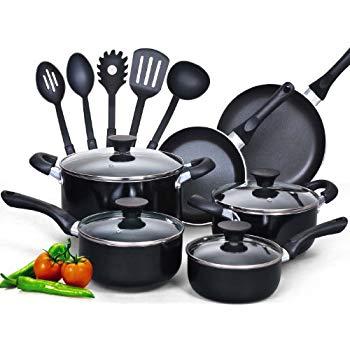 T-fal C530SC Signature Nonstick Dishwasher Safe Cookware Set, Nonstick Pots and Pans Set, Thermo-Spot Heat Indicator, 12 Piece, Black