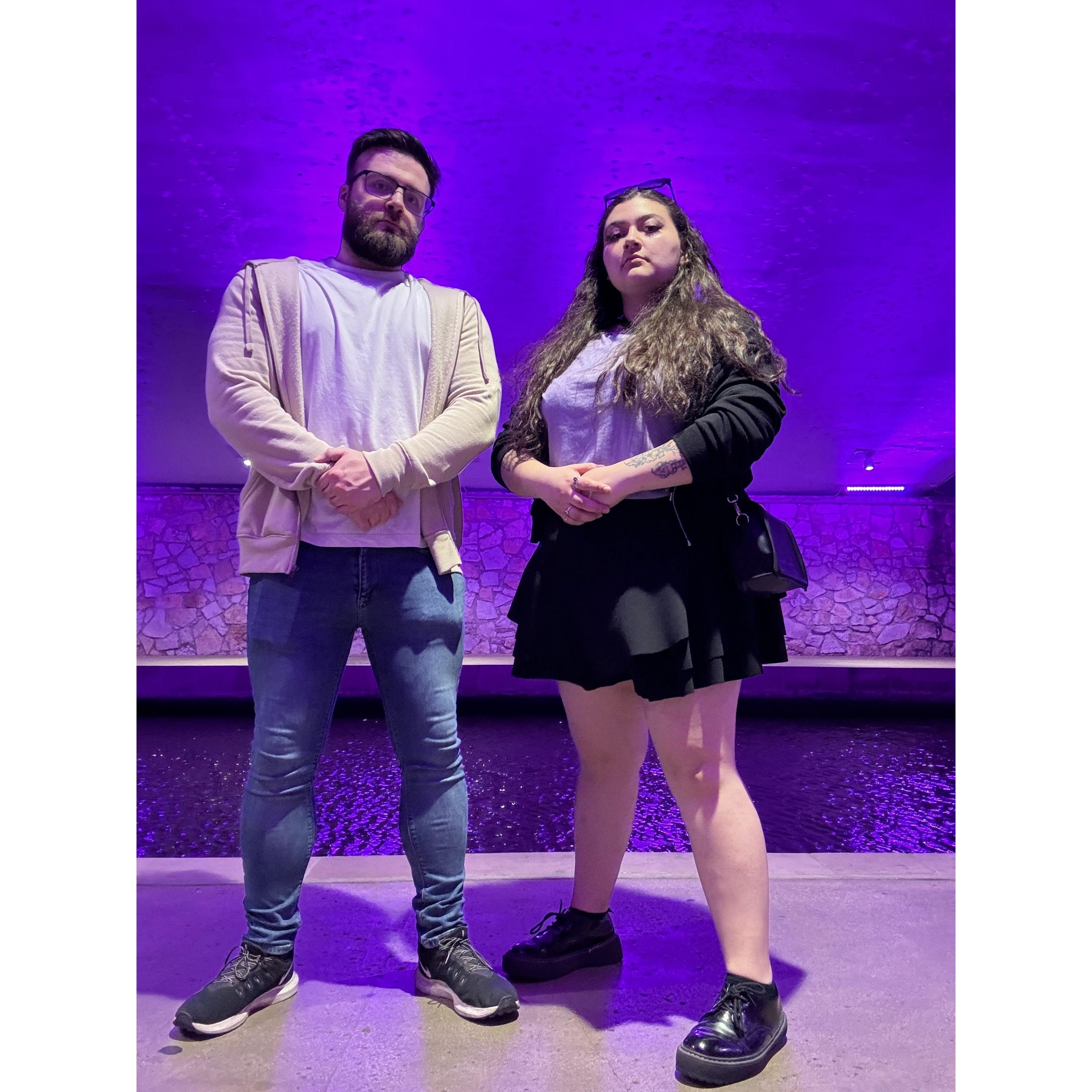 We love taking silly pictures, but this is the most serious and joking one we have ever taken together. Taken beside the San Antonio Riverwalk in Texas, 2024.