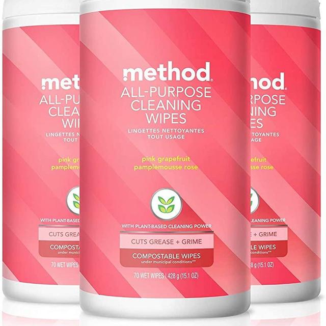 Method All-purpose Cleaning Wipes, Pink Grapefruit, 70 Count (Pack of 3)