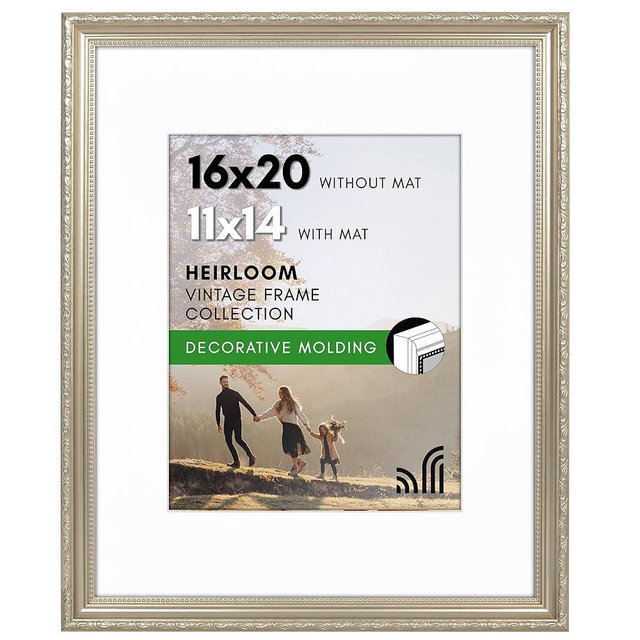 Americanflat 16x20 Picture Frame with Polished Plexiglass - Use as 11x14 Frame with Mat or Display 16x20 Photo Without Mat - Ornate Picture Frames for Wall Display - Silver