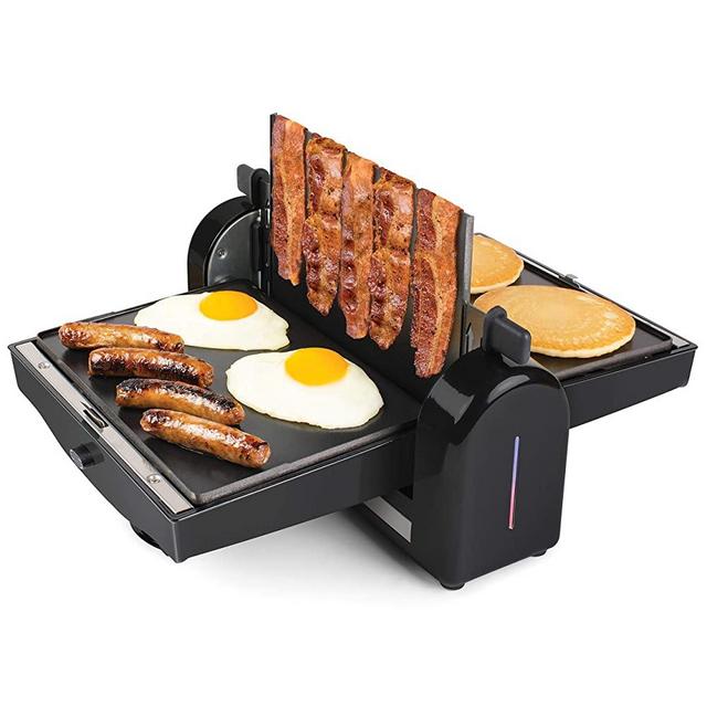 HomeCraft Nostalgia Nonstick Electric Bacon Press & Griddle Cooks 6 Pieces, Perfect for Eggs, Sausage, Pancakes, Hashbrowns, Black