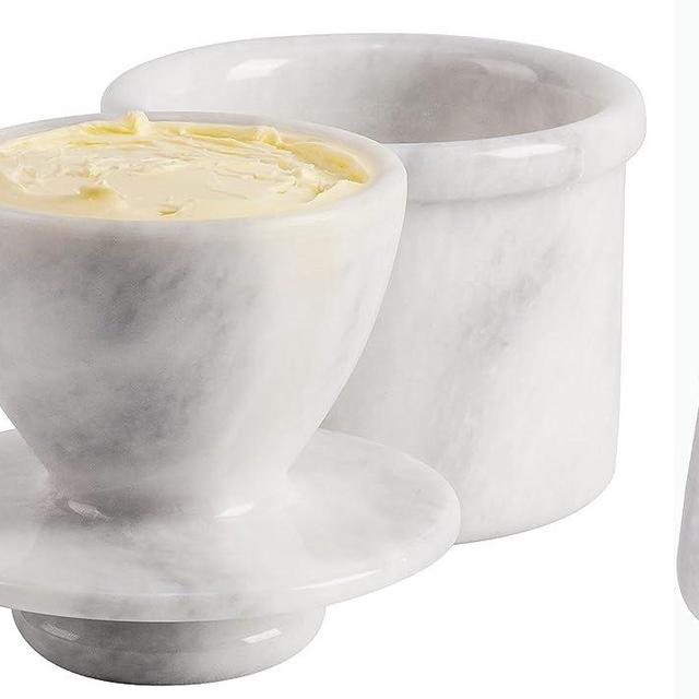 Radicaln Marble Butter Dish With Knife White Handmade Butter Crock for Kitchen Counter - Spreadable Butter Keeper