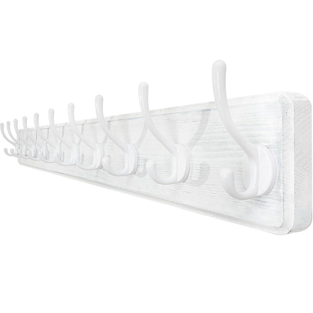 WEBI Coat Rack Wall Mount,10 Hooks,38 9/16" Long Coat Hooks Wall Mounted Large,16" Hole to Hole,Wood Coat Hanger Wall,Hooks for Hanging Coats,Jacket,Clothes,Hats,White