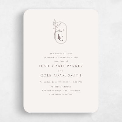 Beige Rounded Wedding Invitation - Arum Portrait