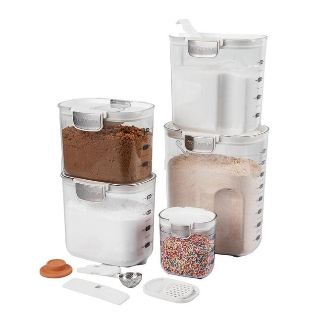 Progressive International ProKeeper+ 9 Piece Clear Plastic Airtight Food Flour and Sugar Baker's Kitchen Storage Organization Container Canister Set with Magnetic Accessories (White, 9-Piece)