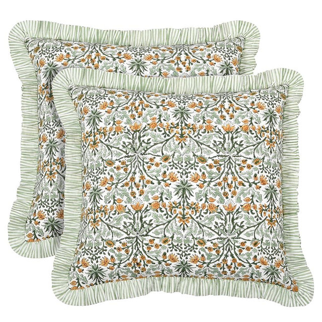 Ridhi Modern Farmhouse Pillow Covers Decorative Cotton Throw Pillow Covers Set of 2 Goldenrod Yellow Cushion Covers with Ruffle for Couch Sofa Bed Living Room Spring Home Decor 18x18