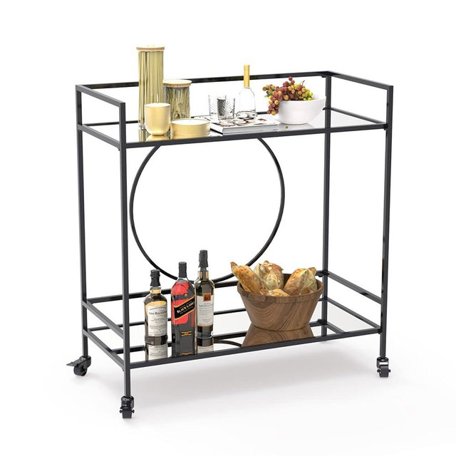 RiteSune Black Mirror Rolling Serving Bar Cart on Lockable Wheels, Wine Drink Liquor Cart Stand for Home Kitchen Storage, Living Room, Club Party, Christmas, New Year