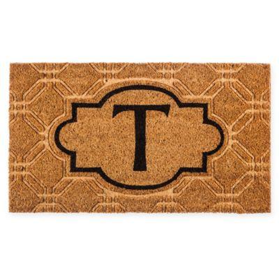 Evergreen Embossed Flocked Monogram Letter "T" Door Mat Insert in Black