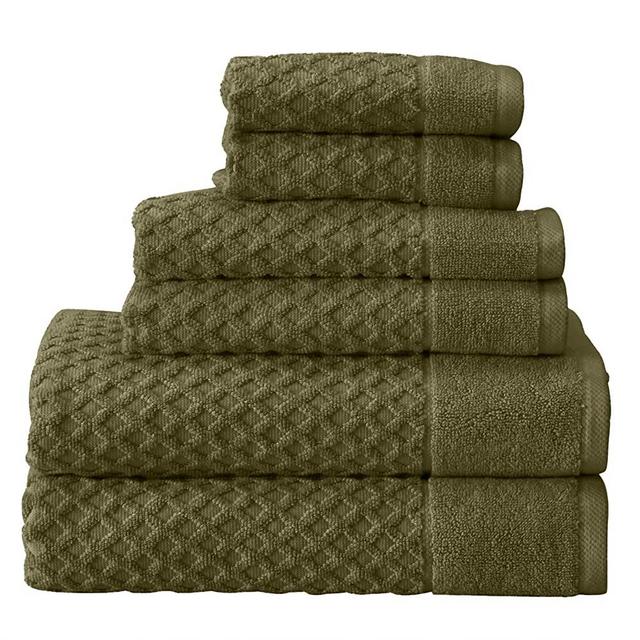 Great Bay Home 100% Cotton Bath Towel and Washcloth Sets | 2 Bath Towels, 2 Hand Towels, and 2 Washcloths | Quick Dry Bath Towels | Grayson Collection (6 Piece Set, Olive)
