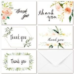 40 Multi Pack Greenery Floral Thank You Cards - 5 Design Modern Green Floral Flower Thank You Notes Greeting Cards 4 x 6 in, Blank On the Inside, White Kraft Envelopes and Stickers Included