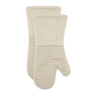 All-Clad Silicone Oven Mitts: Heat Resistant up to 500 Degrees - 100% Cotton & Silicone, 14"x7" Oven Mitt for Kitchen and Barbeque, 2-Pack, Almond