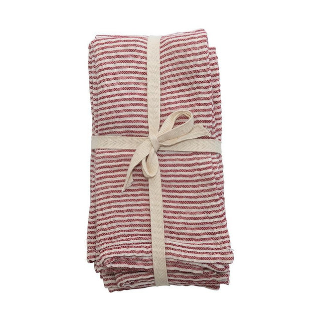 Creative Co-Op 18" Square Cotton Napkins w/ Stripes, Red & Cream Color, Set of 4