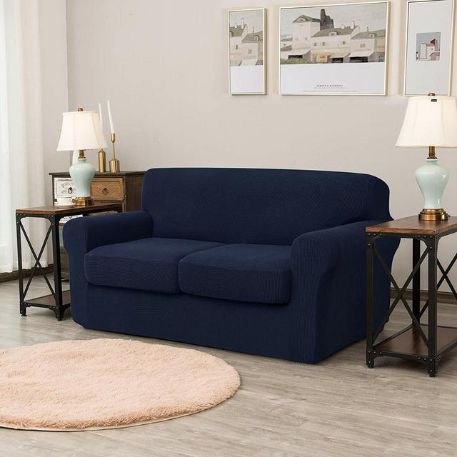 Elastic Textured Separate Box Cushion Loveseat Slipcover
