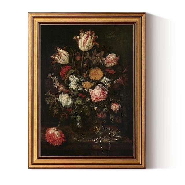 VIYYIEA Vintage Dark Academia Moody Traditional Wall Art Decor for Living Room Bedroom, Aesthetic Classical Floral Baroque Still Life Pictures,12x16inch,Gold Framed Canvas Prints Paintings