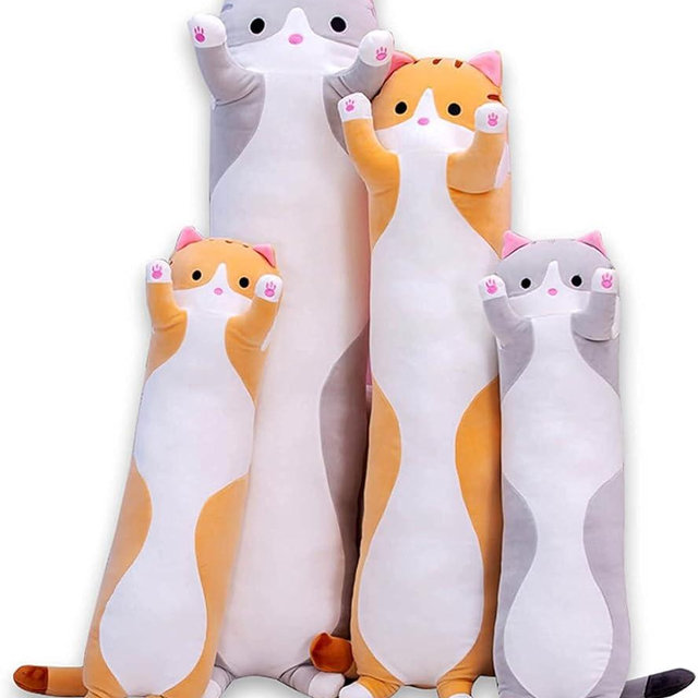 Cute Cat Plush Long Body Pillow Cuddle Cartoon Stuffed Animals Cat Plushie Soft Doll Pillows Gifts for Kids Girls (Orange, 51")
