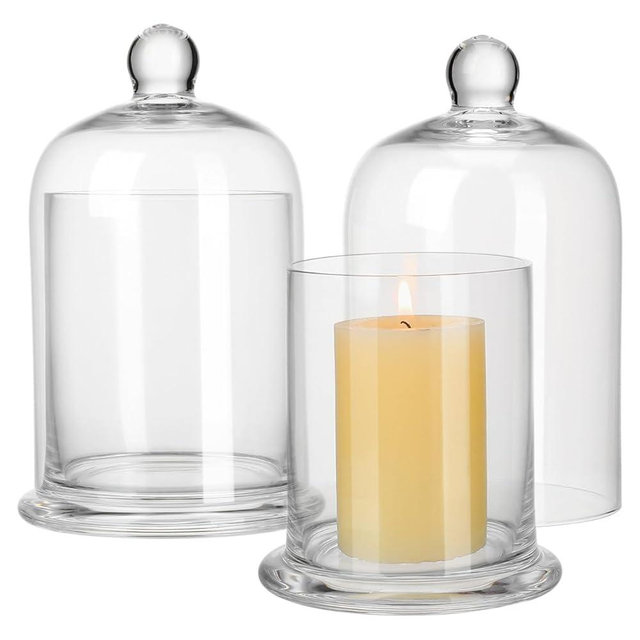 UKCOCO 2 Pcs Elegant Glass Candle Holder - 6.2" Tall Handmade Glass Cloche - Hand-blown Bell Jar Candlestick for Home Decor for Weddings and Parties Creates Romantic Atmosphere