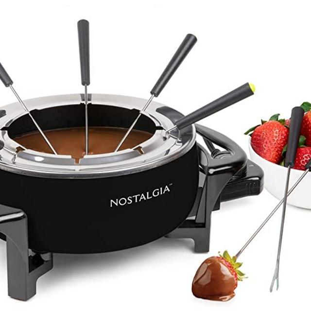 Nostalgia NFPS6BLK6A Electric Fondue Pot with Adjustable Temperature Control, 12-Cup, Black