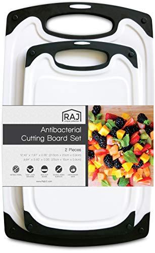 Raj Plastic Cutting Board Reversible Cutting board, Dishwasher Safe, Chopping Boards, Juice Groove, Large Handle, Non-Slip, BPA Free, FDA Approved (Set of Two, Black)