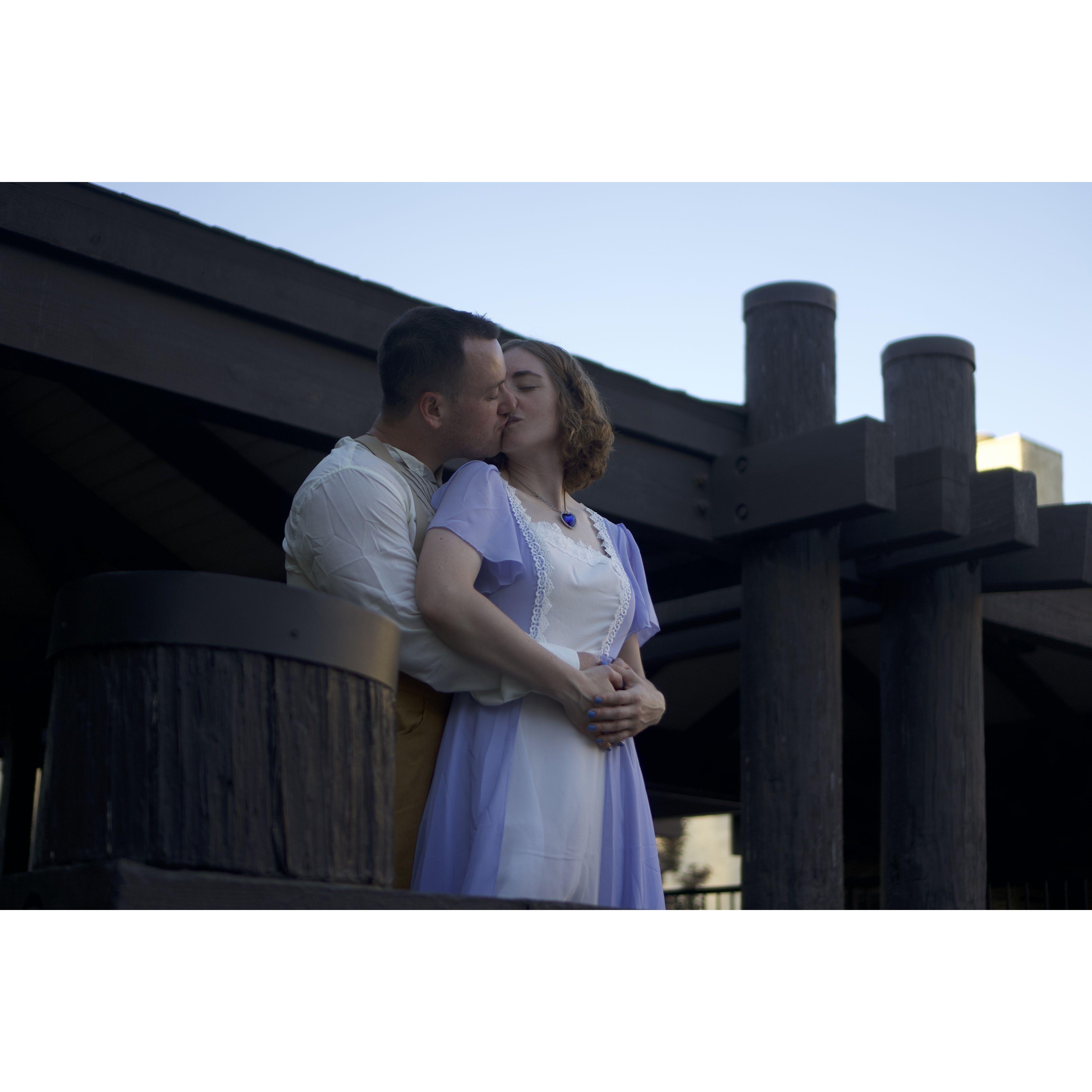 Recreating Jack and Rose on the Titanic.