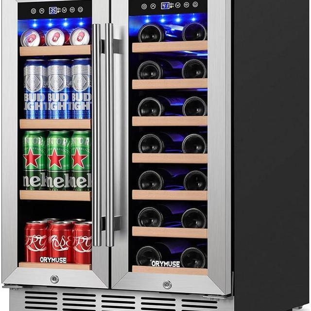 ORYMUSE Wine & Beverage Refrigerator 24'' - Dual Zone Beverage Fridge with Upgraded Cooling, Built-in or Freestanding, 20 Bottles & 88 Cans Large Capacity