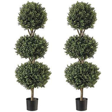 Northwood Calliger 4.6’ Artificial Topiary Triple Ball Boxwood Trees Highly Realistic Potted Decorative Buxus Shrubs | Fake Plastic Plants for Home/Garden Décor | Indoor & Outdoor Use|UV Protected (2)