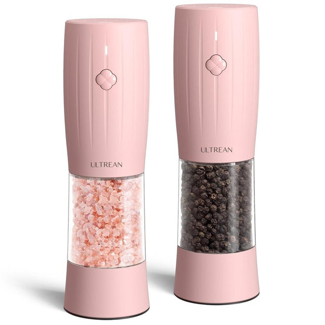 Ultrean Electric Salt and Pepper Grinder Set, Rechargeable Salt and Pepper Shakers, 6 Adjustable Coarseness, LED Light, Kitchen Gadget & Christmas Gifts, Pink