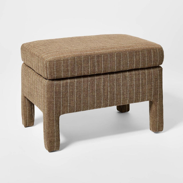Bellfield Upholstered Ottoman Brown Woven Stripe - Threshold™ designed with Studio McGee