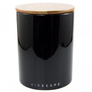 Planetary Design - Airscape Ceramic and Food Storage Canister, 7" Large - Patented Airtight Inner Lid Preserves Food Freshness - Glazed Ceramic with Bamboo Top - Obsidian Black