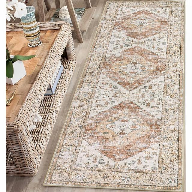 Lahome Boho Washable Rug Runner - 2x7 Non-Slip Runners Rugs for Hallways Non-Shedding Lightweight Runners for Kitchen, Oriental Distressed Print Indoor Carpet Runner for Entrance Bathroom Laundry Room