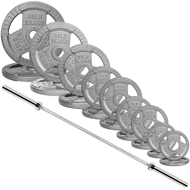Fitvids Olympic Bar for Weightlifting and Barbell Weight Plates and Bar Set