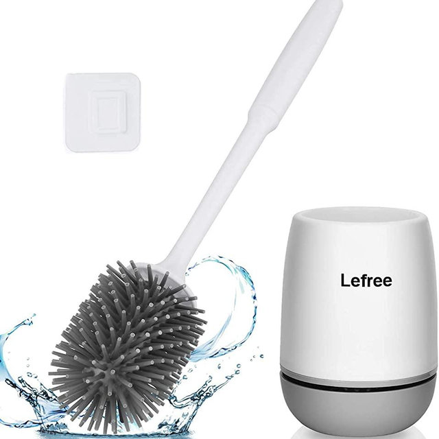 Lefree Silicone Toilet Brush with Holder, Bathroom Toilet Bowl Brush Set, Non-Slip Handle, Wall Mounted/Floor Standing
