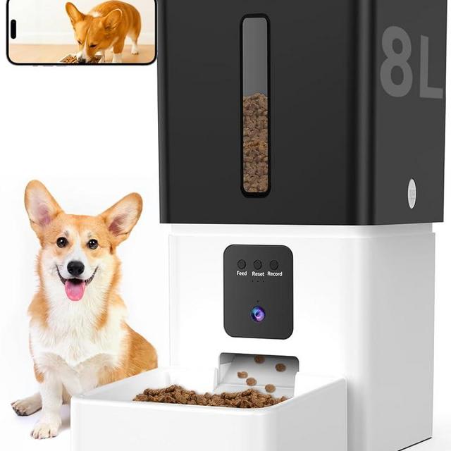 UTCG Automatic Dog Feeder with Camera: 8L/33 Cups 5G WiFi Timed Food Dispenser for Dogs - 1080P HD Night Vision Video Recording 2-Way Audio APP Control