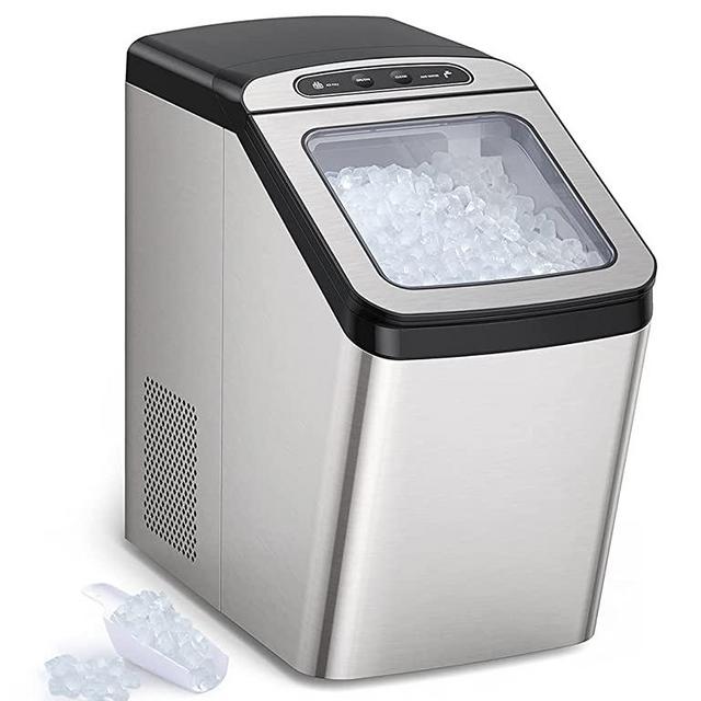 Nugget Ice Maker for Countertop, Sonic Ice Maker Machine, Makes 26lb Nugget Ice per Day, Crunchy Pellet Ice Maker with 3.3lb Ice Bin and Scoop for Home Office, Self-Cleaning