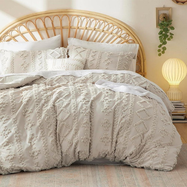 Bedsure Boho Duvet Cover King Size - Tufted King Duvet Cover Set for All Seasons, 3 Pieces Soft Shabby Chic Embroidery Boho Bedding, Comforter Not Included (Linen, 104" x 90")