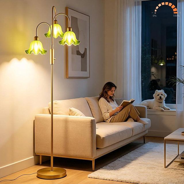Lightdot 70IN Flower Floor Lamp for Living Room, 3 Pole Dimmable Tree Floor Lamps with 3000K Bulb Included for Wedding/Party, Unique Floral Tall Lamp with 5Lbs Heavy Base for Bedroom/Sofa-Green