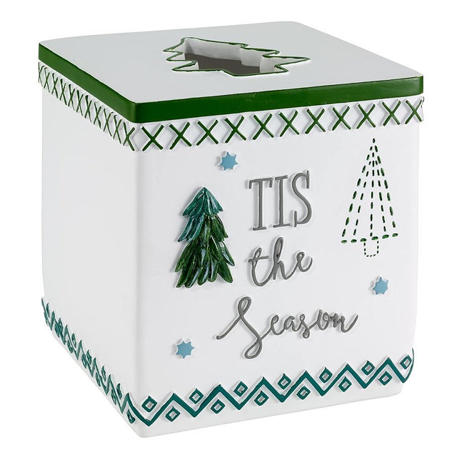 Avanti Linens - Tissue Box Cover, Resin Countertop Accessories, Ideal Holiday Decorations (Christmas Trees Collection)