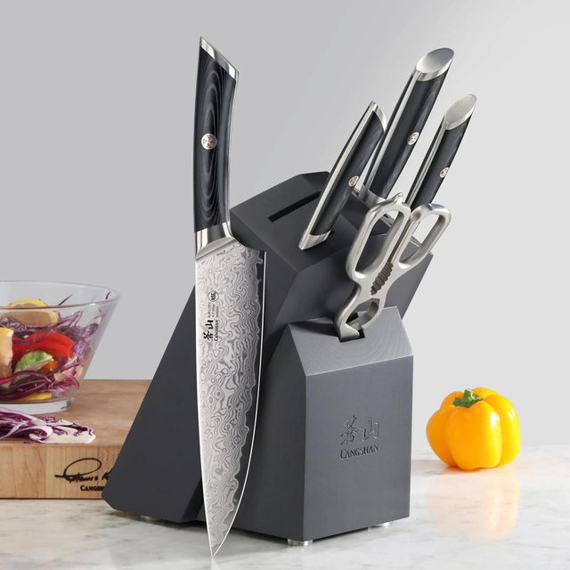 Cangshan Kuro Knife Block Set, Set of 6, Ashwood