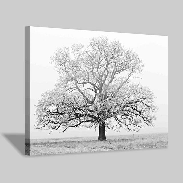 Hardy Gallery Winter Tree Canvas Print Artwork: Black & White Landscape Painting Wall Art for Office or Living Rooms Decoration (36'' x 24'')